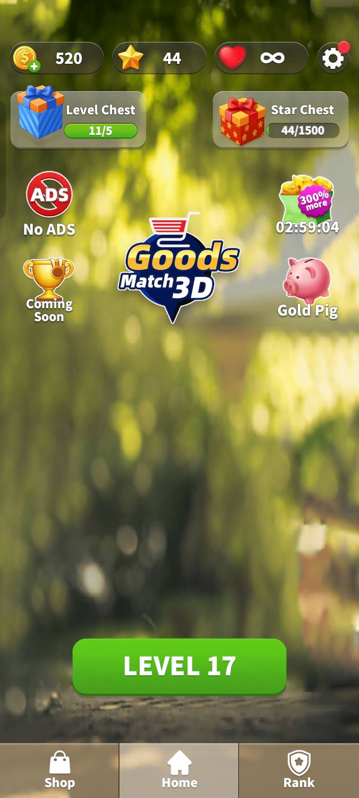 Match three identical items to clear the shelf in Goods Match 3D