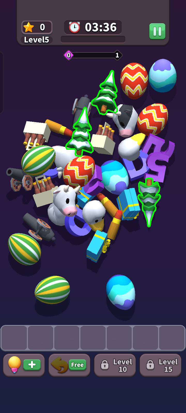 Collect and eliminate matching objects in Tile Master 3D